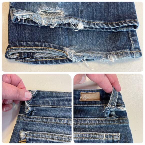 Paige Petite Premium Denim Lauren Canyon Blue Flared Lo Rise Distressed Jeans 25 - Picture 6 of 13